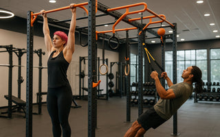 Gym rig with pull up bar attachments in functional training zone