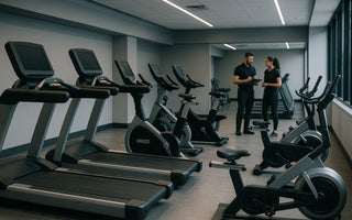 Balanced cardio area with treadmills bikes and rowers at Skelcore facility