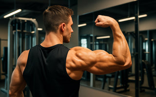 Arms showing tricep muscle definition, gym background