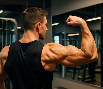Arms showing tricep muscle definition, gym background
