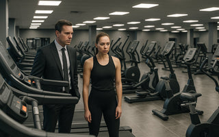 Commercial gym cardio area with treadmills and ellipticals