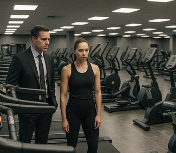 Commercial gym cardio area with treadmills and ellipticals