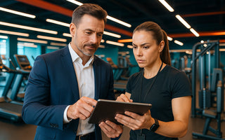Gym members onboarding and training in modern fitness facility