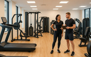 Gym floor showing a variety of strength machines and cardio equipment