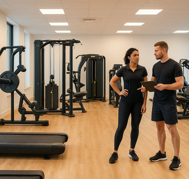 Gym floor showing a variety of strength machines and cardio equipment