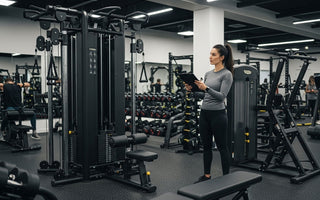 Gym with multi-station strength machines maximizing floor space and ROI