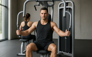 Gym floor pec fly machine being used for chest isolation