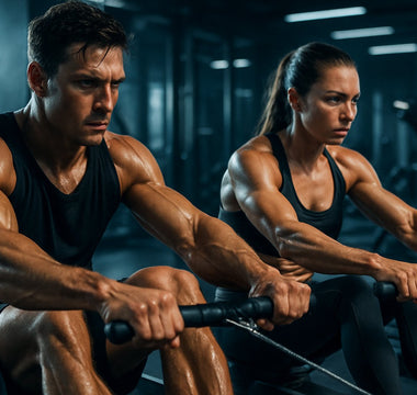Rowing machine in a commercial gym environment showing full body workout benefits