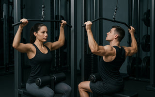 Gym member performing a lat pulldown with proper back posture
