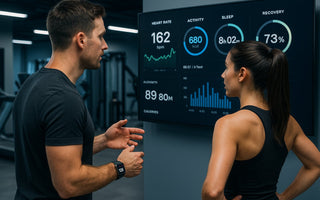 Gym facility equipment and wearable fitness devices in use