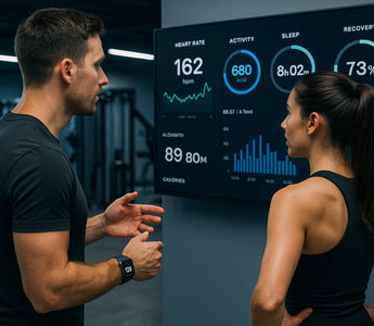 Gym facility equipment and wearable fitness devices in use