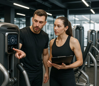 Gym strength machines showing variable resistance mechanism