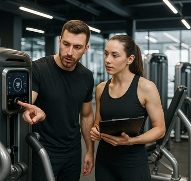 Gym strength machines showing variable resistance mechanism