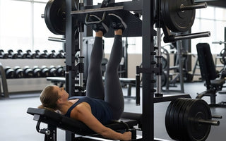Plate-loaded vertical leg press in commercial gym setting