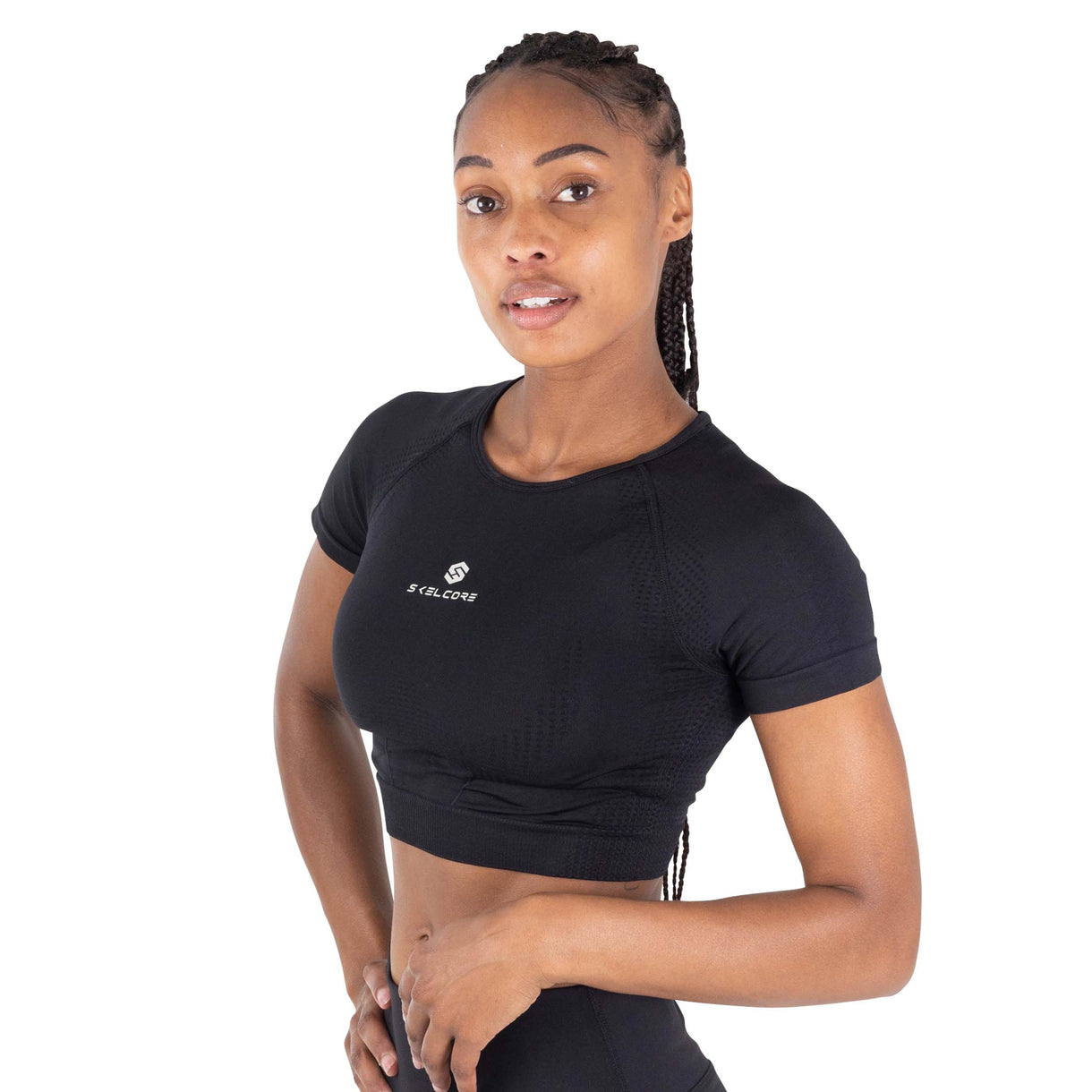 Skelcore Women's Seamless Black Short Sleeve Crop Top | Skelcore